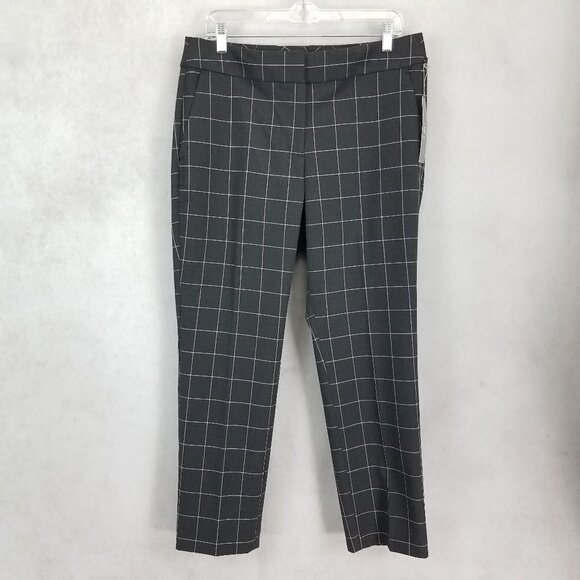 NEW LOFT Size 10 Julie The Ankle Crop Pants in Gray and Pink Windowpane NWT $80 - Picture 1 of 11